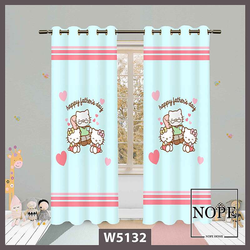پرده کودک طرح گربه  کد W5132