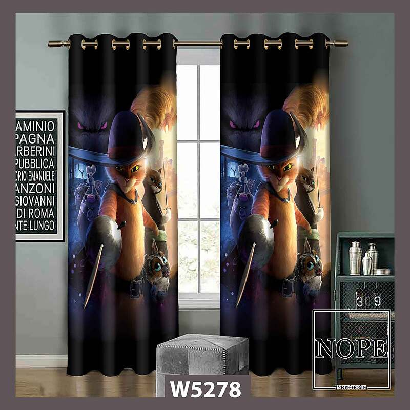 پرده کودک طرح گربه چکمه پوش کد W5278