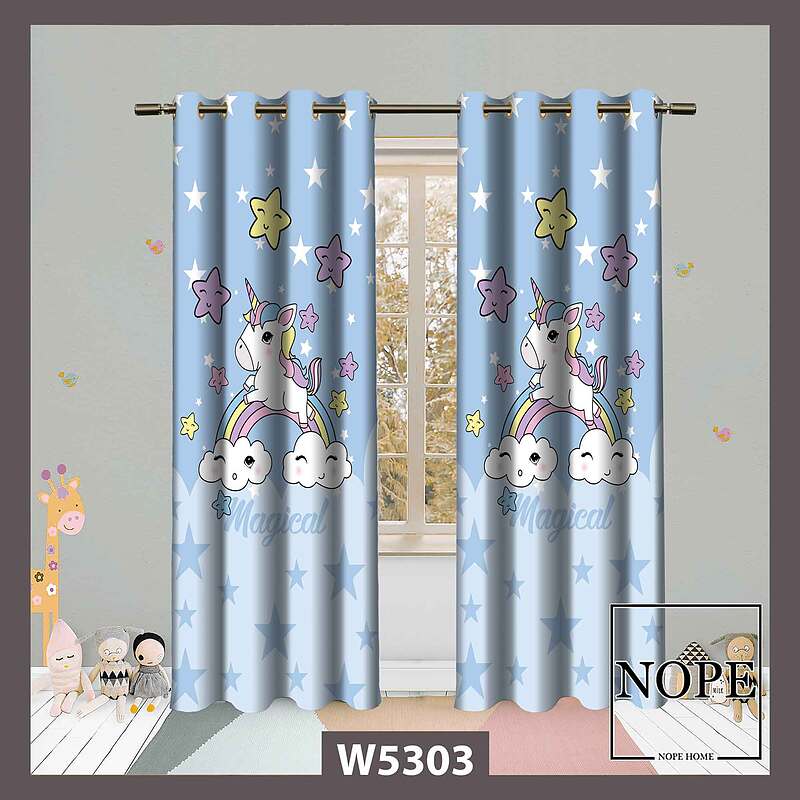 پرده کودک طرح اسب تک شاخ کد W5303