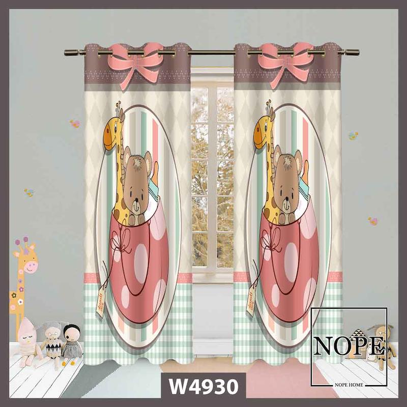 پرده کودک طرح خرس و زرافه کد W4930