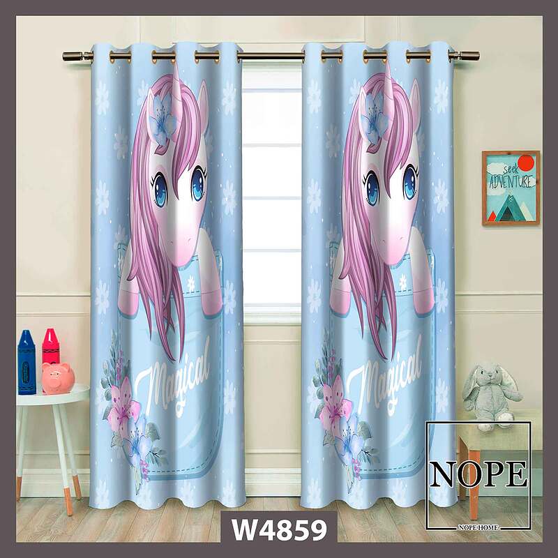 پرده کودک طرح اسب تکشاخ کد W4859