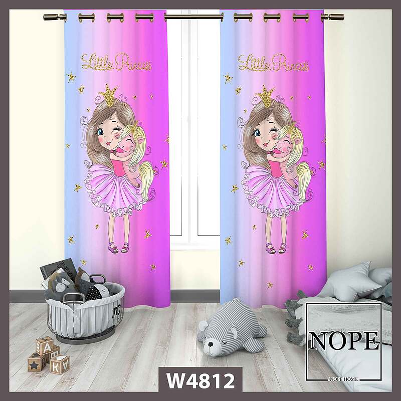 پرده کودک طرح دختر و یونیکورن کد W4812