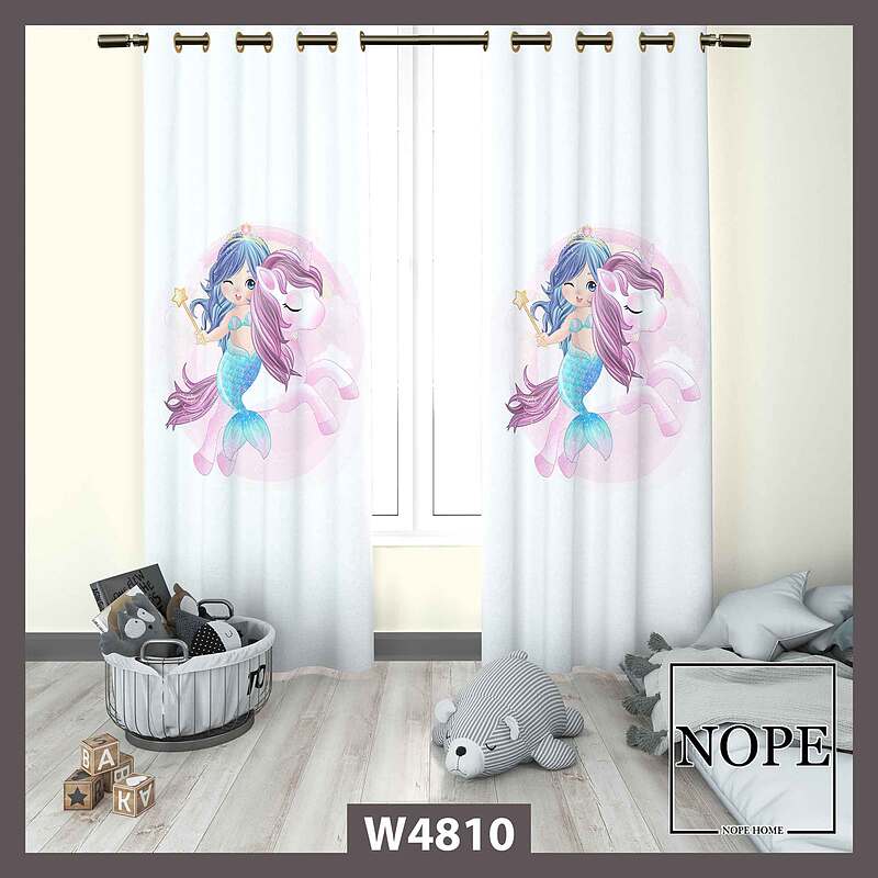 پرده کودک طرح دختر و یونیکورن کد W4810