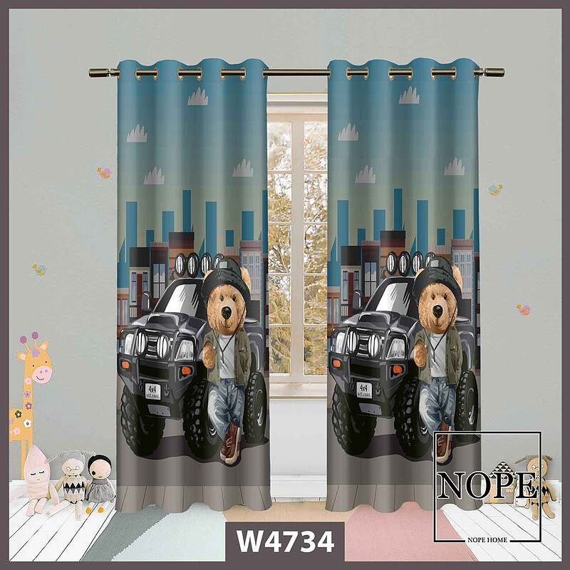 پرده کودک طرح خرس و ماشین کد W4734