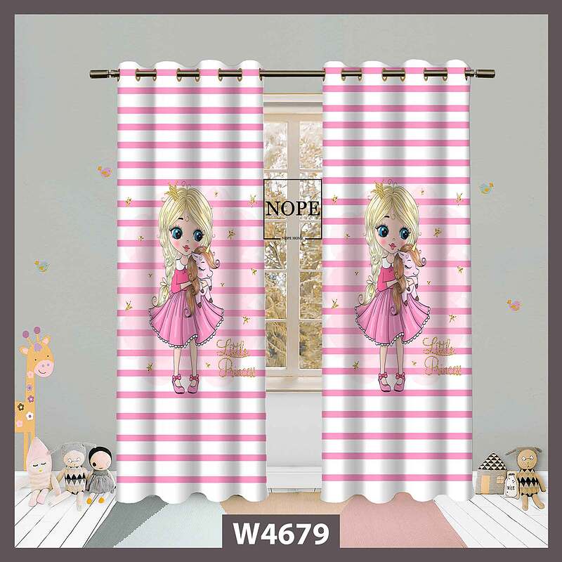 پرده کودک طرح دختر و راه راه ریز کد W4679