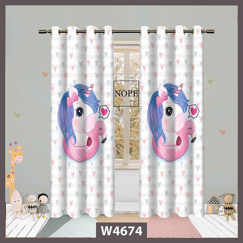 پرده کودک طرح اسب تک شاخ کد W4674