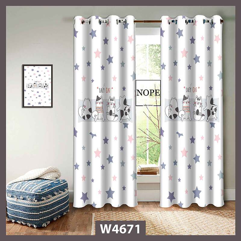 پرده کودک طرح گربه  کد W4671