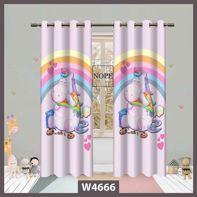 پرده کودک طرح اسب تک شاخ  کد W4666