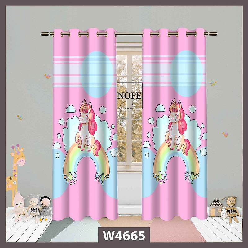 پرده کودک طرح اسب تک شاخ  کد W4665