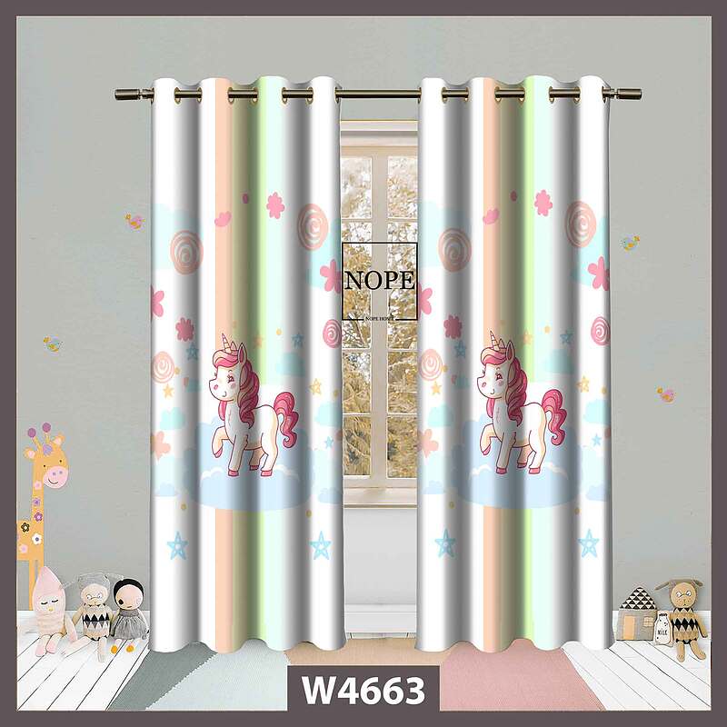 پرده کودک طرح اسب تک شاخ کد W4663