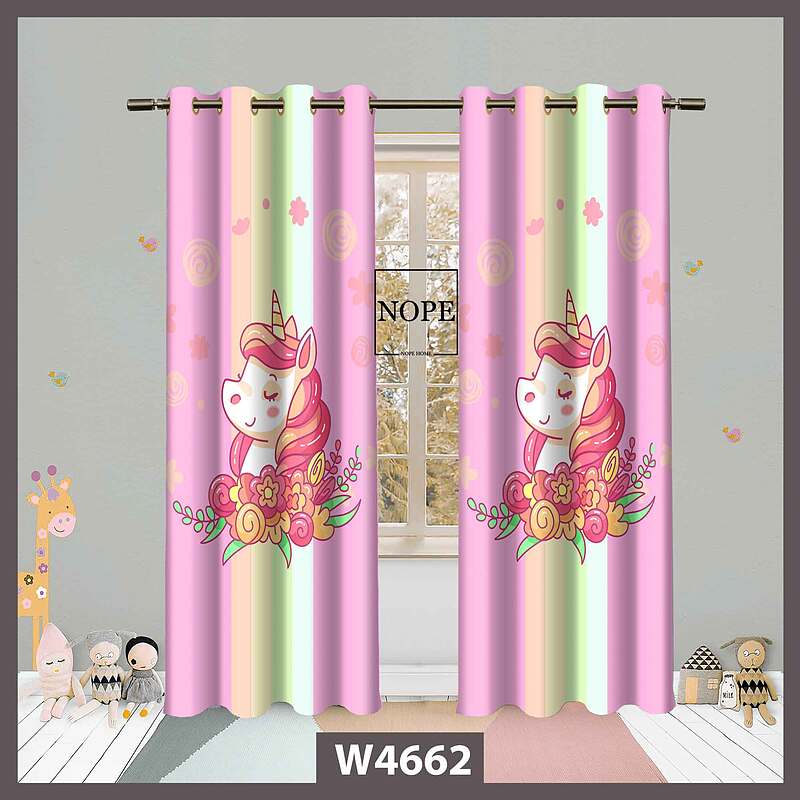 پرده کودک طرح اسب تک شاخ کد W4662