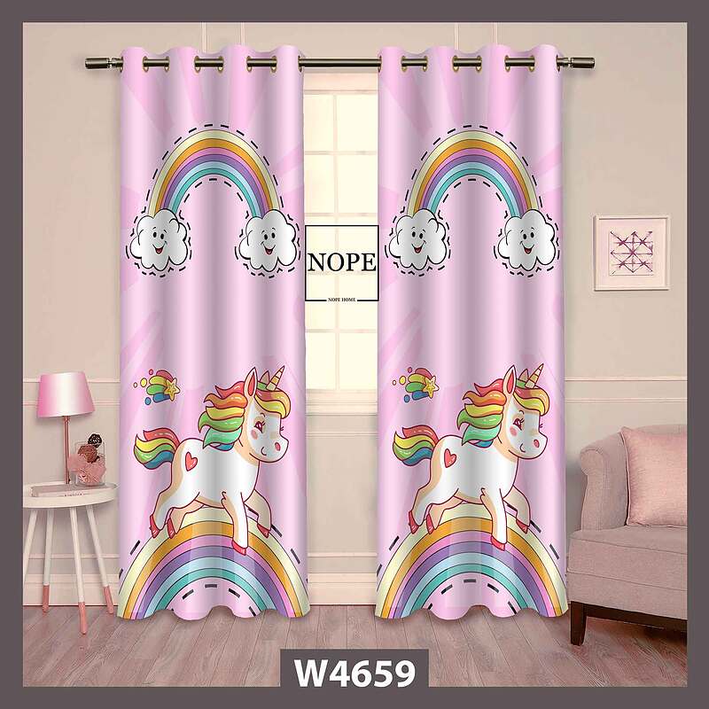 پرده کودک طرح اسب تک شاخ کد W4659