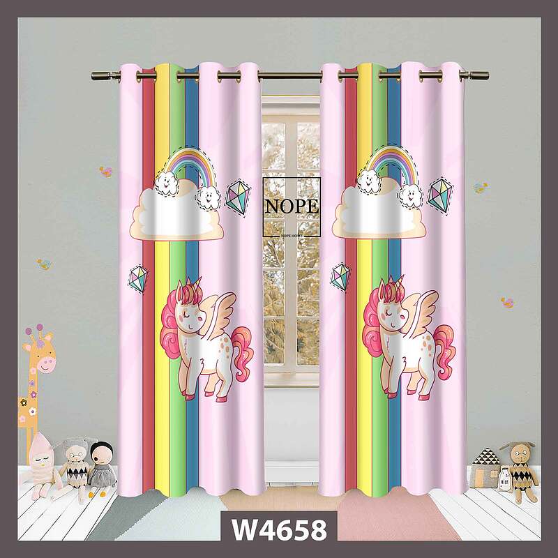 پرده کودک طرح اسب تک شاخ کد W4658