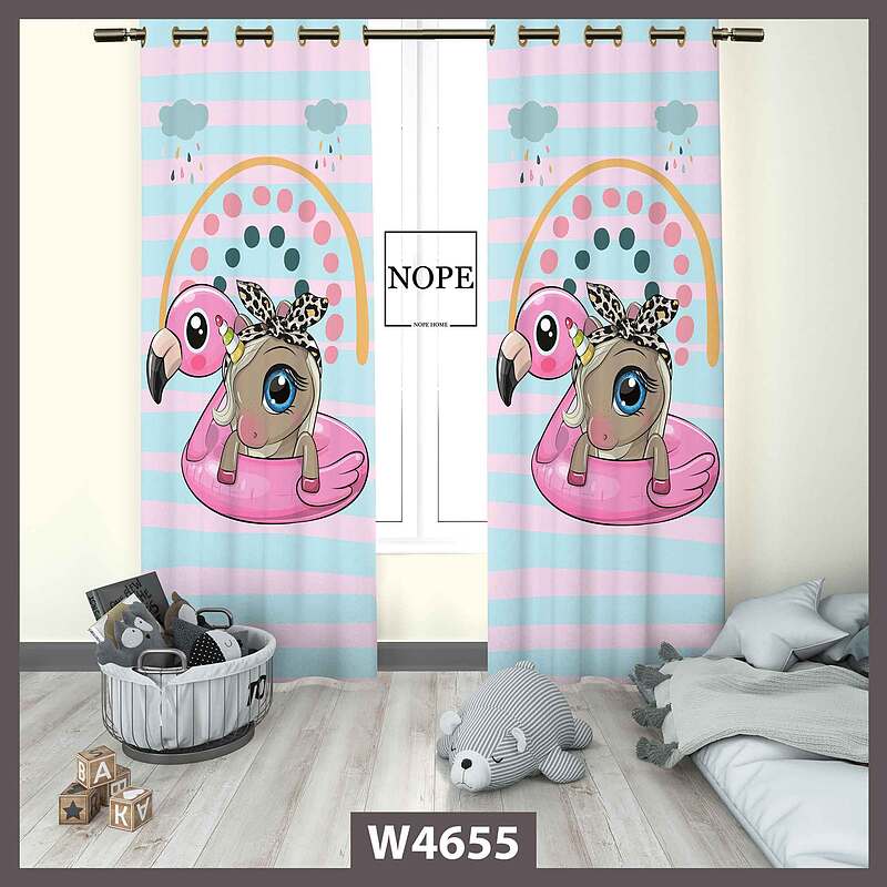 پرده کودک طرح اسب تک شاخ کد W4655