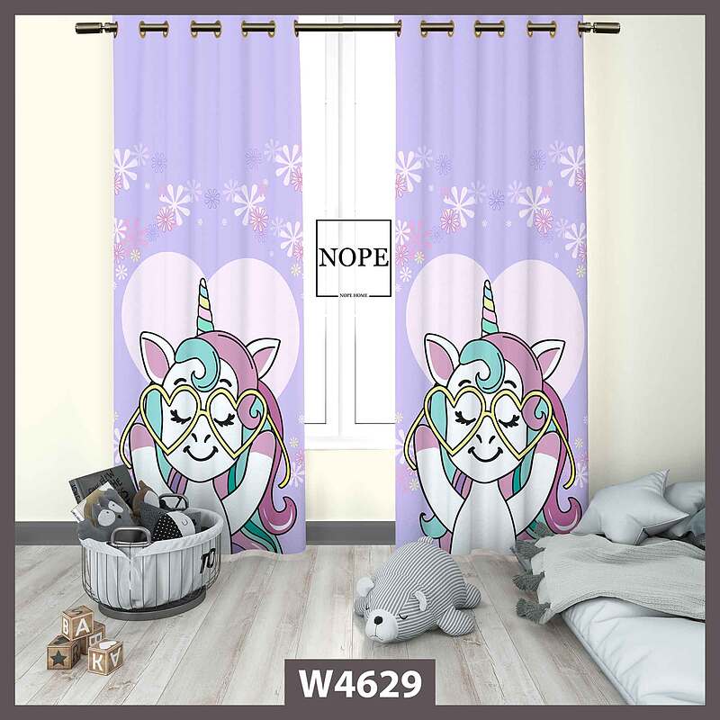 پرده کودک طرح اسب تکشاخ کد W4629