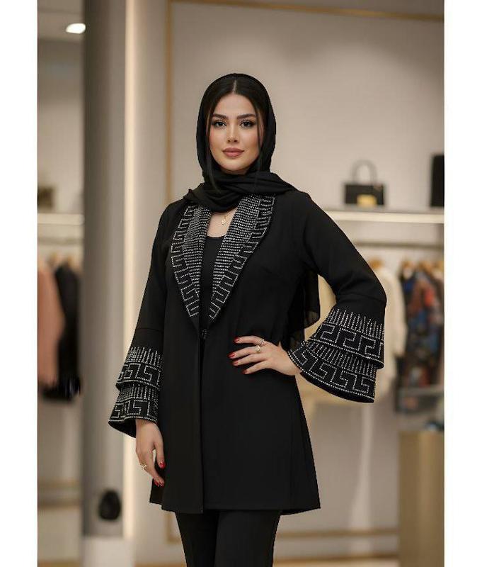 مانتو مزونی زنانه کت مجلسی زنانه مانتو کتی آستین شیپوری نگینی 