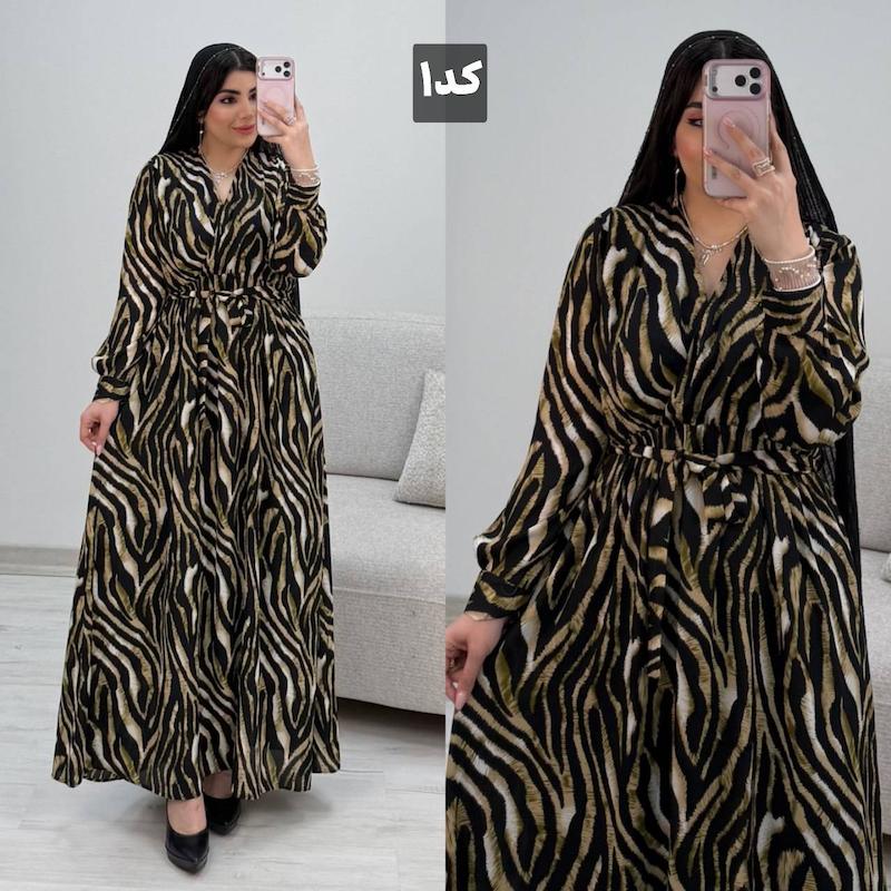 پیراهن حریر روشا ، ساحلی بلند و  استین دار و پوشیده زنانه ، پیراهن ساحلی پلنگی 