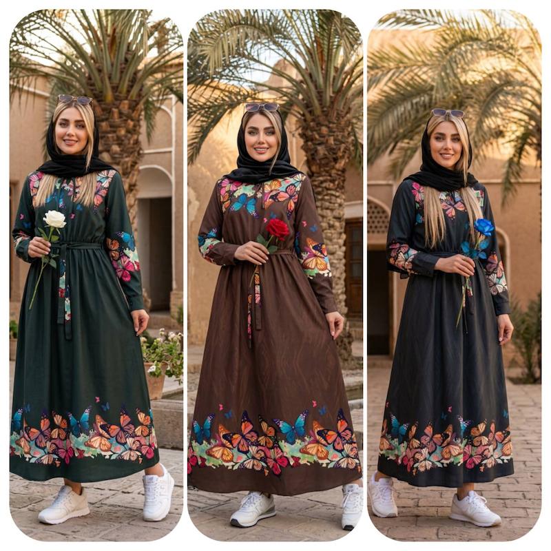 پیراهن بلند پروانه زنانه ، ماکسی مجلسی زنانه ، پیراهن ساحلی بلند و استین دار 