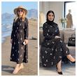پیراهن یقه چین پاپیونی ، ساحلی عروسکی زنانه ، پیراهن ساحلی بلند و پوشیده و استین بلند 