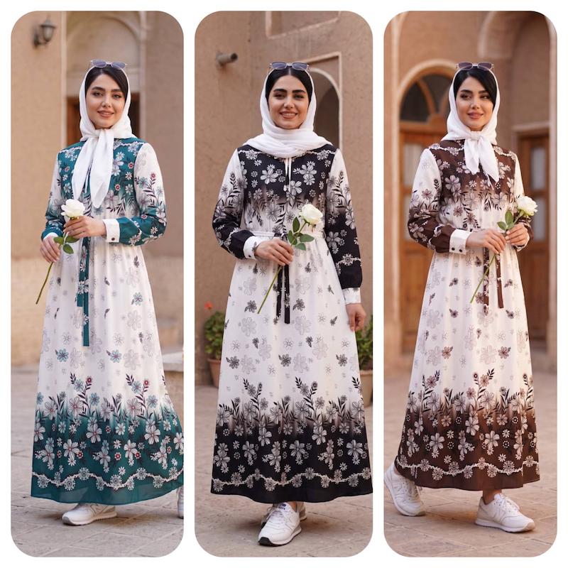 پیراهن ساحلی گلدار زنانه ،ساحلی عروسکی زنانه ، پیراهن ساحلی بلند و پوشیده و استین بلند