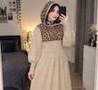 ماکسی بافت کلاهدار پلنگی زنانه ، پیراهن بافت پلنگی آستین کش زنانه 