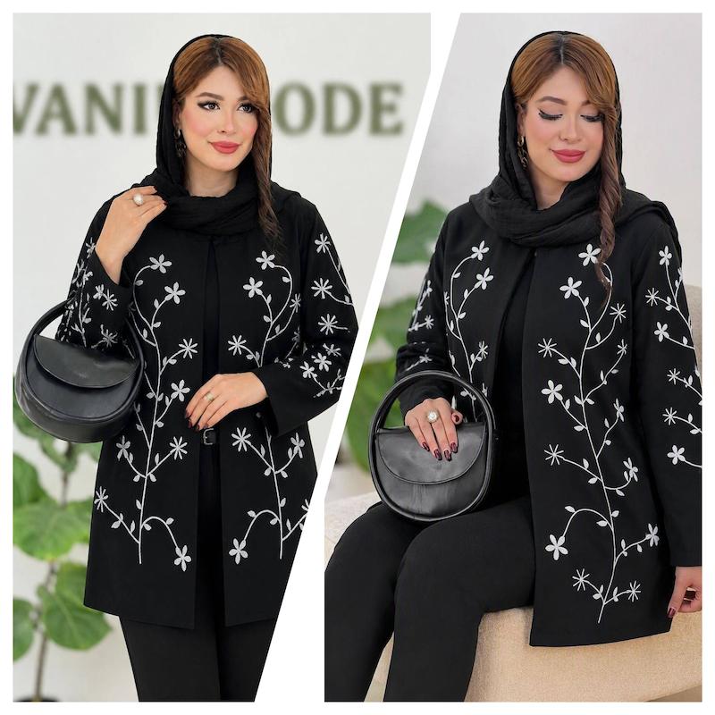 مانتو مجلسی مشکی گلدوزی ، کت مانتویی زنانه ، مانتو کوتاه زنانه 