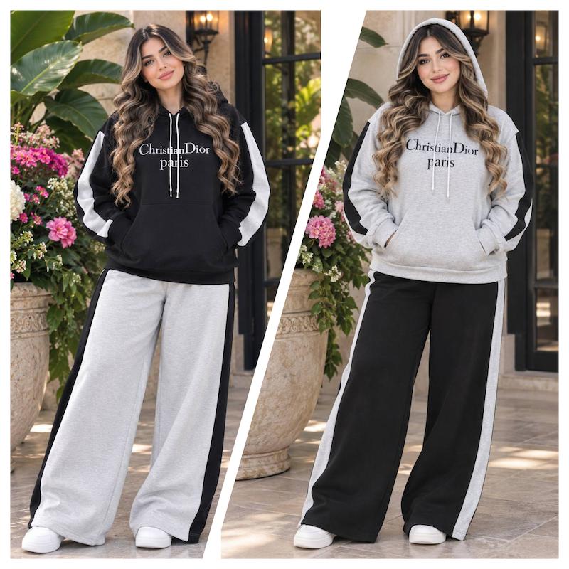 ست هودی کلاهدار و شلوار زنانه و دخترانه ، لباس پاییزه خونگی زنانه 