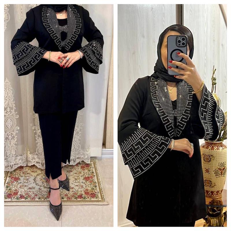 ست کت مانتویی و شلوار مجلسی زنانه ، ست کت و شلوار حراجی زنانه ، ست مانتو و شلوار مجلسی نگینی ، مانتو کتی و شلوار مزونی سایز بزرگ  