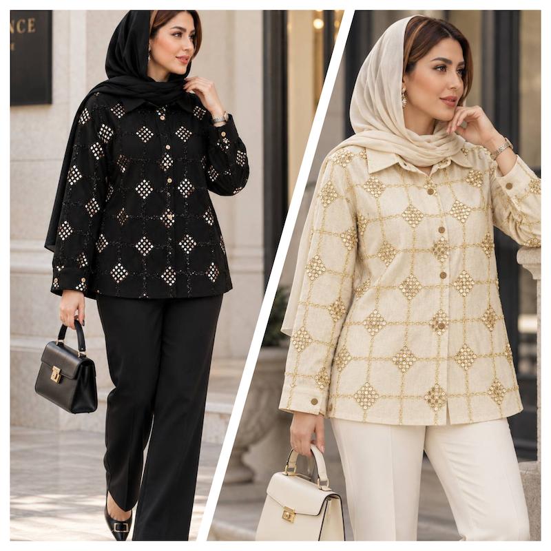 شومیز پولک دوزی سایز بزرگ ، تونیک زنانه حراجی ، شومیز مانتویی حراجی  