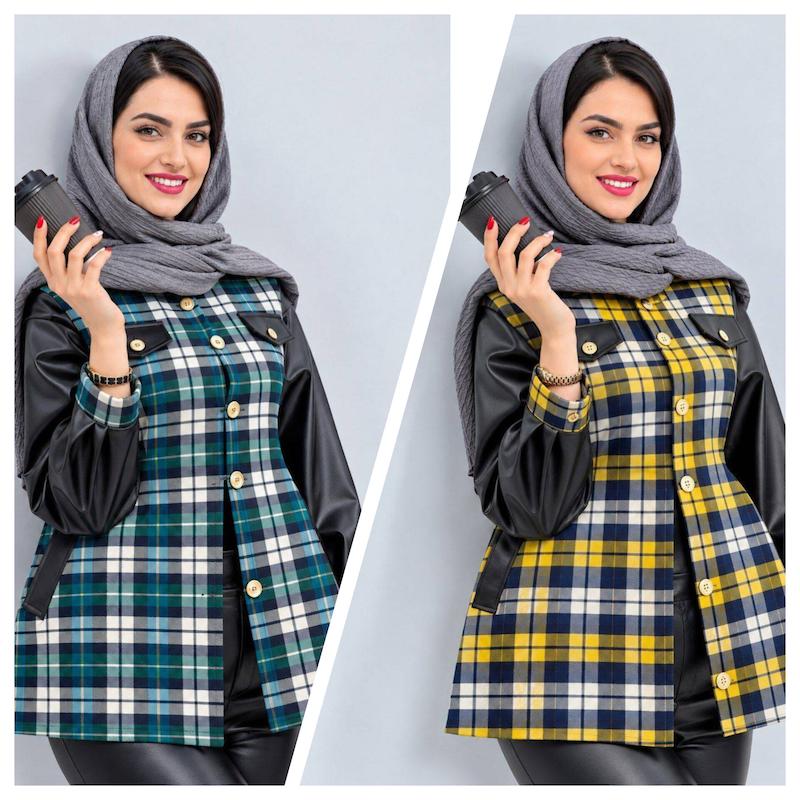 شکت چرمی و موهر پشمی زنانه و دخترانه حراجی ، مانتو پاییزه چهارخانه زنانه و دخترانه 