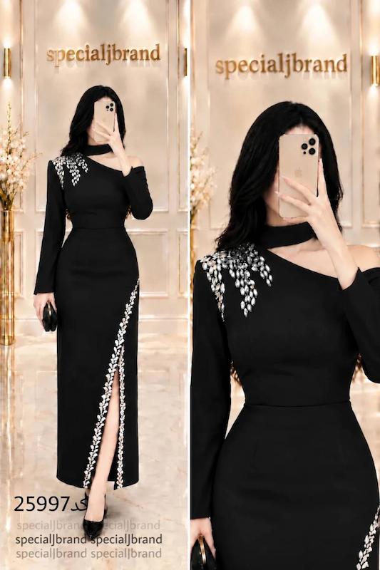 لباس مجلسی زنانه و دخترانه حراجی ، ماکسی مجلسی مشکی سنگ دوزی
