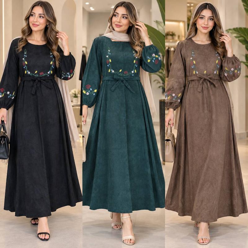 کفتان گلدوزی مخمل کبریتی زنانه و دخترانه ، پیراهن کفتان زنانه پاییزه ، مانتو بلند زنانه  ماکسی بلند مخمل پاییزه