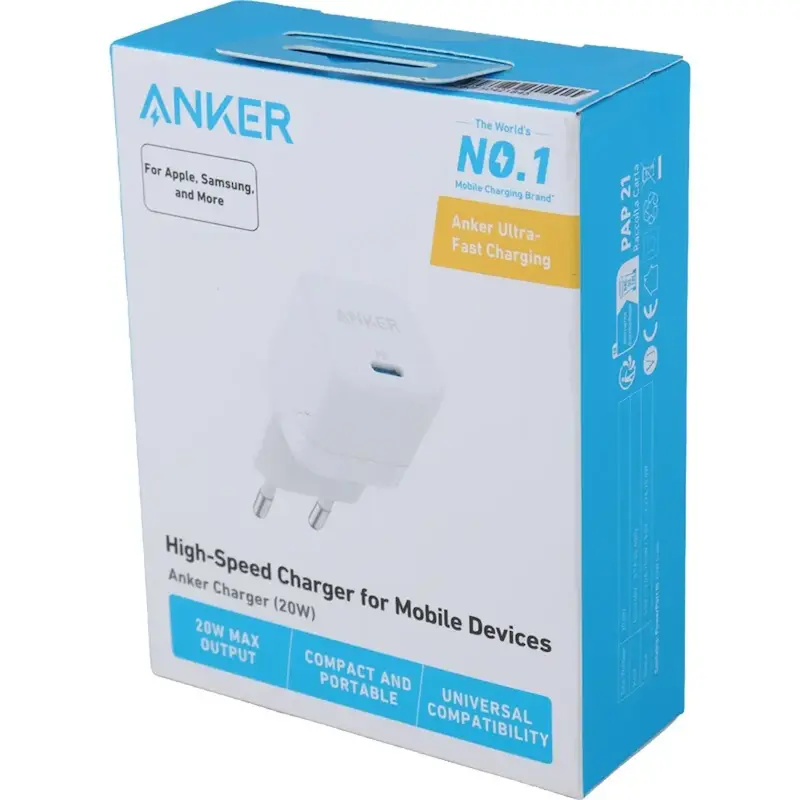 شارژر دیواری ۲۰ وات انکر مدل PowerPort III Cube (کد A2149L23) - رنگ سفید-گارانتی دار