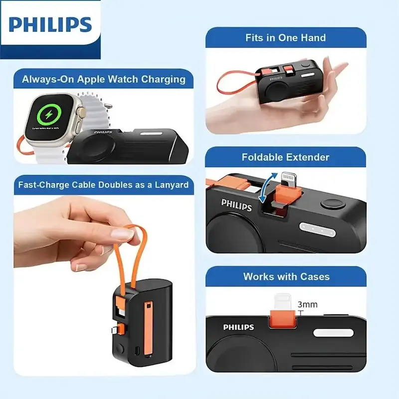 پاوربانک فیلیپس PD و فست شارژ Philips 5000mAh مدل DLP2552VB 18W - مشکی (گارانتی دوساله سی آوا)
