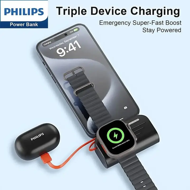 پاوربانک فیلیپس PD و فست شارژ Philips 5000mAh مدل DLP2552VB 18W - مشکی (گارانتی دوساله سی آوا)