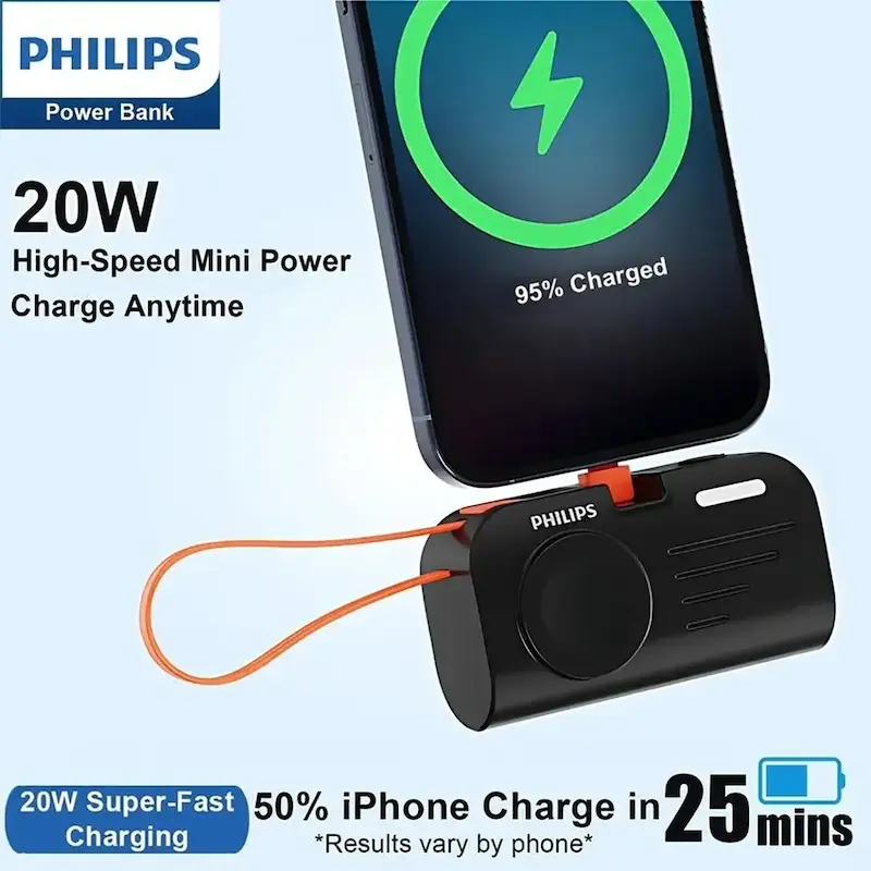 پاوربانک فیلیپس PD و فست شارژ Philips 5000mAh مدل DLP2552VB 18W - مشکی (گارانتی دوساله سی آوا)