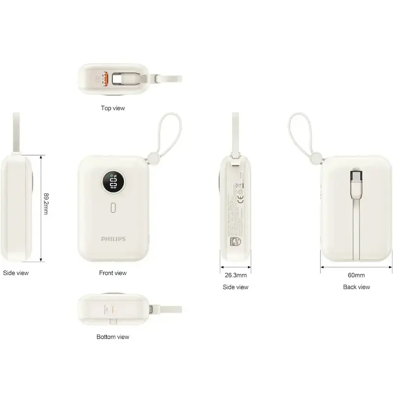 پاوربانک فیلیپس PD و فست شارژ Philips 10000mAh مدل DLP2228CW 22.5W - سفید (گارانتی دوساله سی آوا)