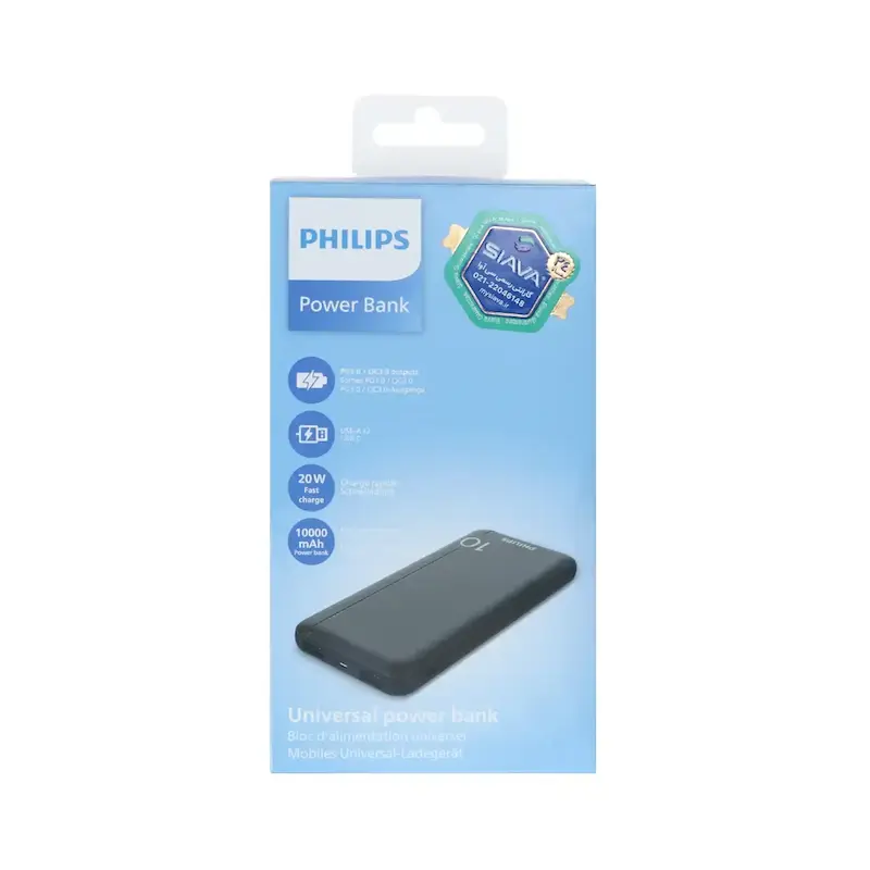 پاوربانک  فیلیپس PD و فست شارژ Philips 10000mAh مدل DLP1812PB 20W - مشکی (گارانتی دوساله سی آوا)
