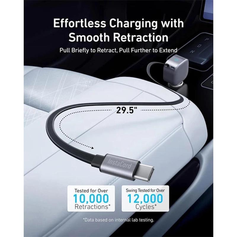 شارژر فندکی انکر فست دو پورت Anker مدل A2738PA2 75W به همراه کابل متصل Type-C - خاکستری (گارانتی شش ماهه شرکتی)