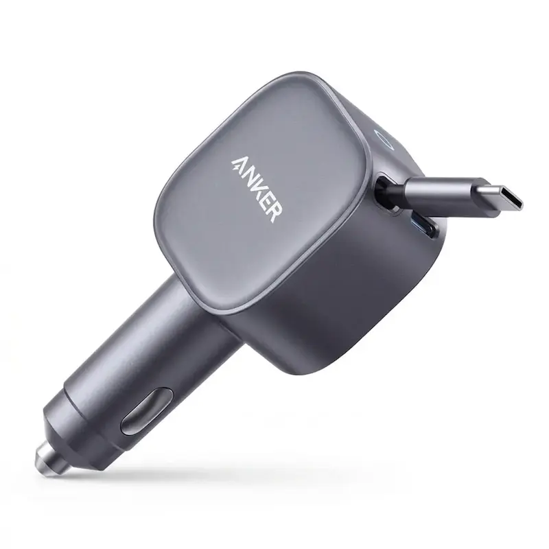 شارژر فندکی انکر فست دو پورت Anker مدل A2738PA2 75W به همراه کابل متصل Type-C - خاکستری (گارانتی شش ماهه شرکتی)