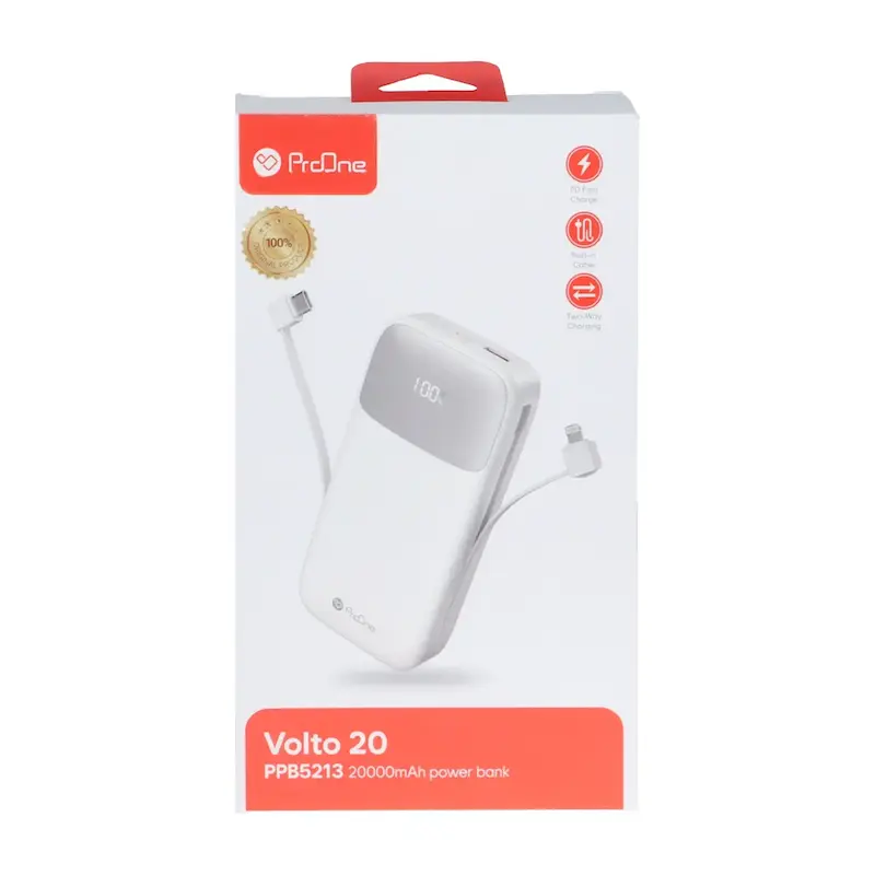 پاوربانک پرووان PD و فست شارژ ProOne 20000mAh مدل Volto 20 PPB5213 22.5W - سفید