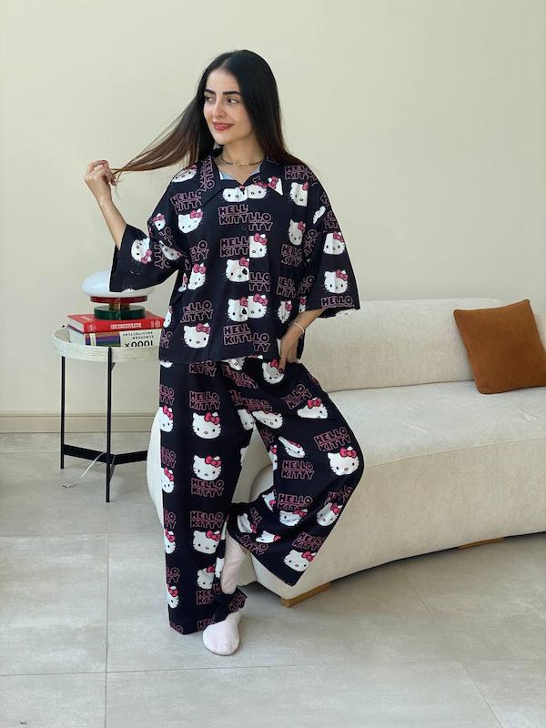 ست شومیز پیژامه کیتی مشکی💘🫧