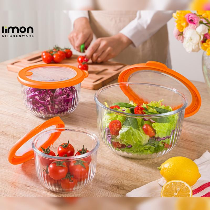 ظرف شیشه ای شیار دار گرد لیمون 