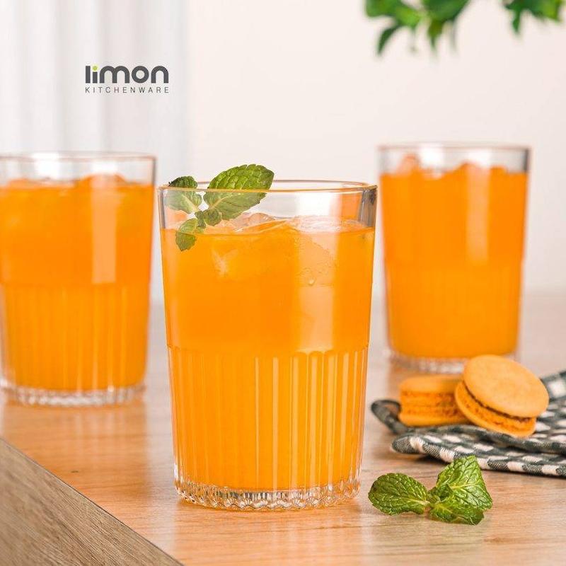 لیوان شیشه ای شیار دار ۳۵۰ سی سی لیمون