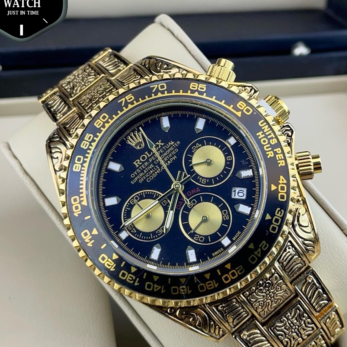 ساعت رولکس حکاکی سه موتوره طلایی مردانه Rolex Oyster Perpetual - ساعت نیکس