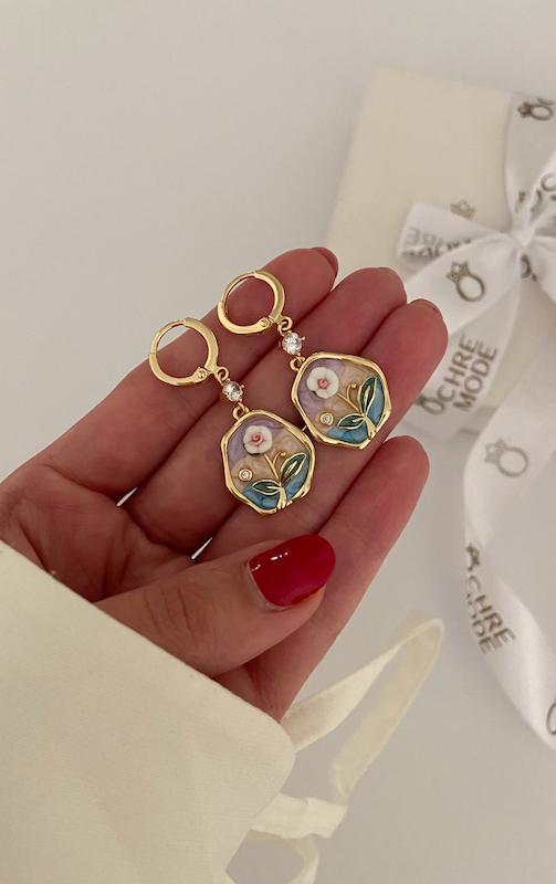 گوشواره میناکاری گل دار