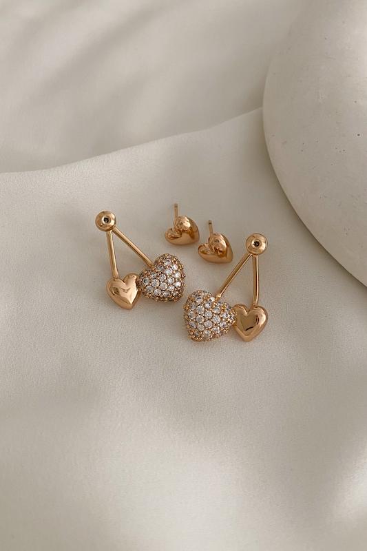 گوشواره دو قلب ساده و نگینی