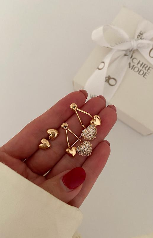 گوشواره دو قلب ساده و نگینی