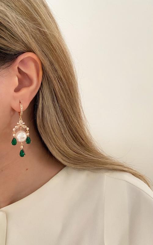 گوشواره مروارید جواهری اشک سبز