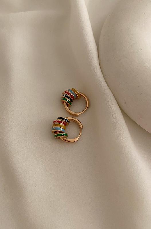 گوشواره حلقه رنگی نیلی و زرد